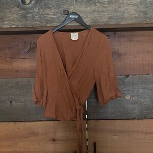 Aritzia Terracotta Wrap Blouse